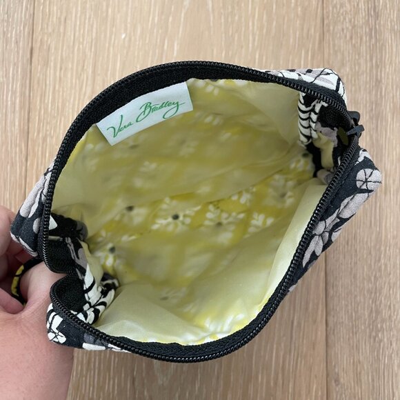 Vera Bradley Medium Cosmetic Pouch Baroque Black Yellow Toiletry Makeup Bag - Picture 6 of 16